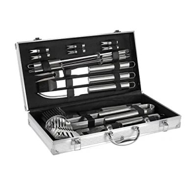 Immagine di Mastercook Kit Accessori Professionali In Acciaio Per Barbecue Con Valigetta, Set Bbq Pinze, Forconi, Spatola E Spazzole, Valigetta Attrezzi