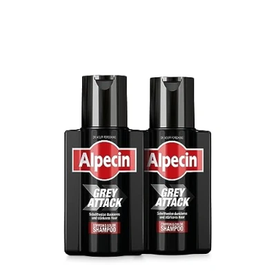 Immagine di Alpecin Grey Attack Caffeine &amp; Colour Shampoo 2x200ml capelli gradualmente più scuri e forti Risultato naturale Contro la caduta ereditaria dei