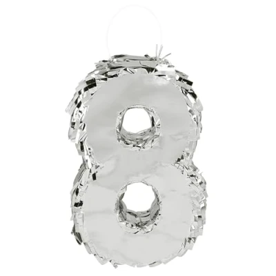 Immagine di Boland Pignatta dei numeri, 25 x 16 5 cm, numero lucido per anniversario e compleanno, numero, argento, decorazione, gioco da festa