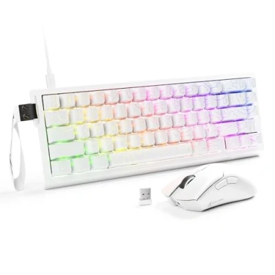 Immagine di ATTACK SHARK X68 HE &amp; R1 Set Tastiera e Mouse da Gaming, RGB Cablata QWERTY 8000Hz Rapid Trigger, RT 0,01mm, Snap Tap, Wireless SUPERLIGHT 59g, 18000DPI, BT/2.4G/Cablato, Bianco