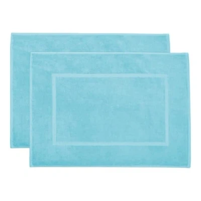 Immagine di ZOLLNER 2 Tappetini da bagno in 50x70 cm Zerbino assorbente e morbido cotone lavabile a 95C adatto per riscaldamento terra azzurro qualità alberghiera