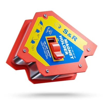 Immagine di S&amp;R Magnete per Saldatura a Squadra con Interruttore ON OFF Posizionatore magnetico 12 x 3 cm. Rosso e Giallo.