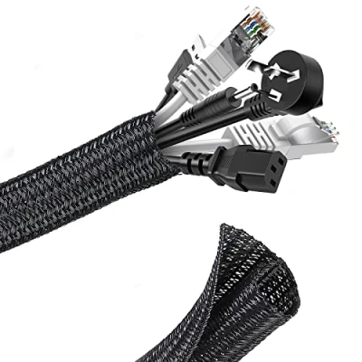 Immagine di Romon 3M Guaina Cavi Intrecciata, 13 20mm Flessibile Self closing Raccogli Cavi, Tagliabile Nascondi Guaina, Espandibile Copri Elettrici per TV Computer Ufficio Casa Auto Nero