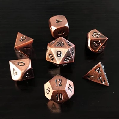 Immagine di Bescon Heavy Duty Old Bronze Solid Metal Dice Set, Ancient Metallic Polyhedral D&amp;D RPG Game 7pcs Set
