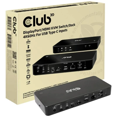 Immagine di club3D KVM Switch 4K60Hz HDMI, Display Port Telecomando 3840 x 2160 Pixel