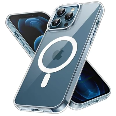 Immagine di JETech Cover Magnetica per iPhone 12 Pro Max 6,7 Pollici Compatibile con Ricarica Wireless MagSafe, Telefono Custodia Paraurti Antiurto, Retro Antigraffio Trasparente (Trasparente)