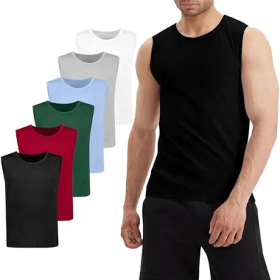Immagine di LiKing Pacco da 6 Canotta Uomo,100% Cotone,Tank Top Sportive Allenamento Canotte Elasticizzato Stringer Vest,Senza Maniche,con Scollo Rotondo,Casual estive Smanicato Uomo Un 2XL