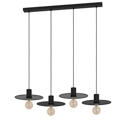 Immagine di EGLO Ikeston lampada a sospensione 4 luci, per soggiorno e sala da pranzo, in metallo, con griglia estensibile, colore nero, appendere attacco E27
