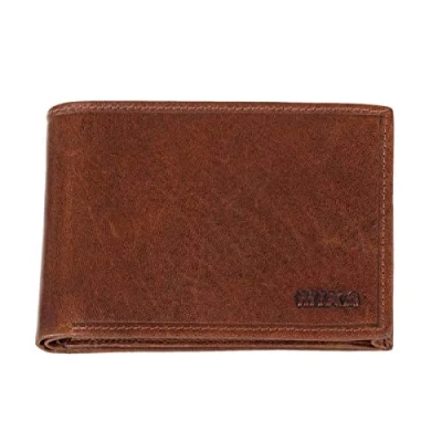 Immagine di MIKA 42223 Mini portafoglio in vera pelle, formato orizzontale, con protezione RFID e 4 scomparti per carte di credito, 2 banconote portamonete, marrone circa 10 x 7,5 cm.