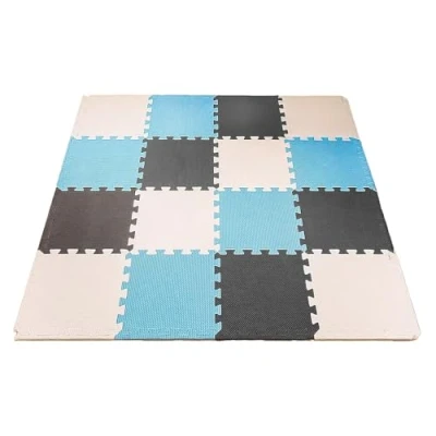 Immagine di MioTetto Tappetino da gioco per bambini morbido e atossico colorato con puzzleTappetini in schiuma 16+2 quadrati bonusPiastrelle ad incastro EVA, blu marrone beige