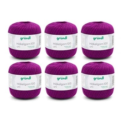 Immagine di Gründl, confezione risparmio 6 gomitoli da 100 g filo per uncinetto, cotone, viola, 30 x 21 11 cm,