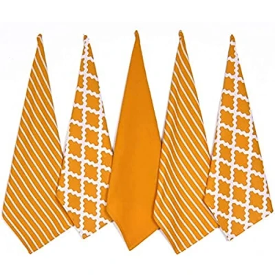 Immagine di Penguin Home Premium Strofinaccio da cucina in puro cotone al 100%, set di 5 asciugamani cucina, morbidi e resistenti, lavabile lavatrice, colore 65 x 45 cm Ocra
