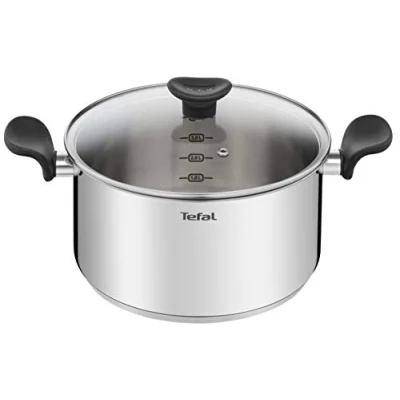 Immagine di Tefal E3084604 Pentola 24 cm (5.3 L) + coperchio in vetro, tutti i fuochi tra cui induzione, acciaio inossidabile di prima qualità, cottura a bollire, Primary
