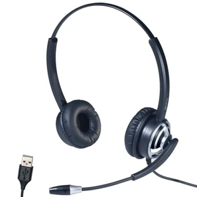 Immagine di Cleyver Flexdesk USB Duo, Cuffie cablate USB, Nero, Ultra Leggero, Micro Cancellazione del rumore, Robusto, Uso intensivo, Asta girevole a 360, Funzione Mute, Controllo Volume, PC, Mac, Linux,