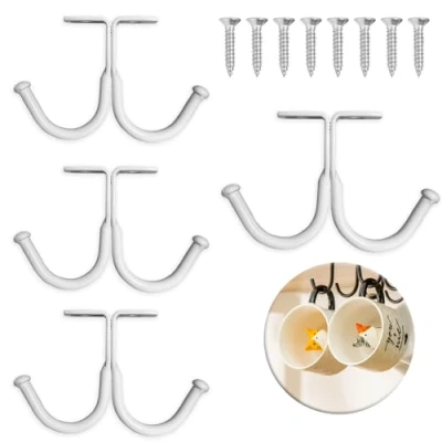 Immagine di UBRAVE Tazze Ganci Sotto, 4 Pezzi Porta Tazzine con Vite Autoadesiva, Multifunzione Tazze, Supporto per da Caffè, Bicchieri di Vino e Utensili Cucina, Bianco