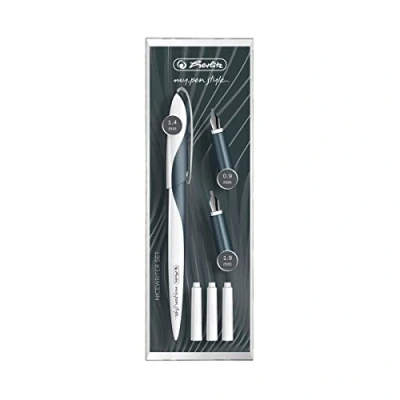 Immagine di Herlitz 11360286 Calligraphy Nicewrite Set Stilografica Calligrafica My.Pen Con 3 Pennini In Diverse Larghezze (0,9 1,4 1,9 Mm) E Cartucce Per Conf. Diversi Colori; Fusto Color Dark Shale Black