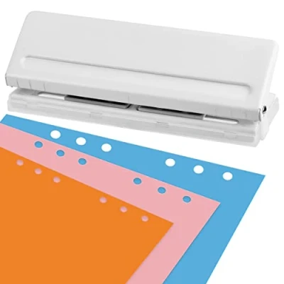 Immagine di OTYMIOW Perforatore 6 Fori Regolabile Bucafogli Perforatrice Fogli da Scrivania Bianca Punzonatrice Diary Punch Bucatrice Foro Metallo per 7 A4 A5 A6 B7 Rilegatura in Ufficio
