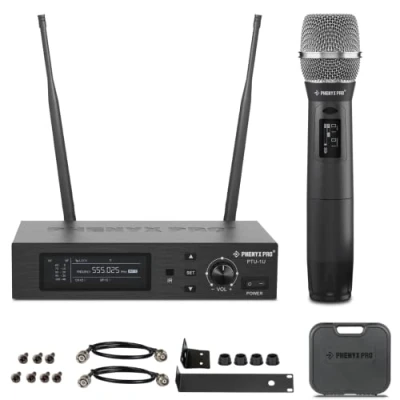 Immagine di Phenyx Pro Sistema Microfono Wireless Professionale True Diversity con 1000 Canali Sintonizzabili, senza Fili Scansione Automatica, UHF Dinamico per Canto, Palco e Studio (PTU 1U)