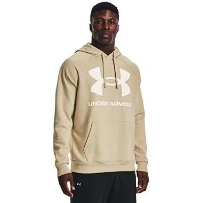 Immagine di Under Armour Rival BIG LOGO HD Felpa con cappuccio, Uomo, Taglia: Large, Khaki base/onyx white
