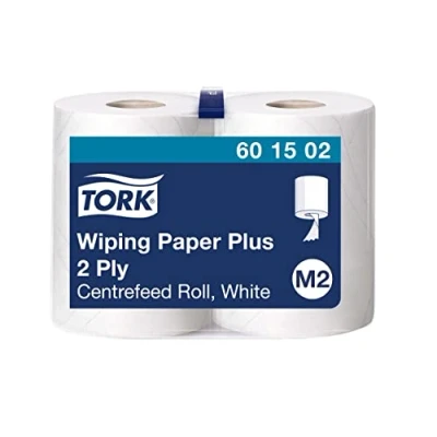 Immagine di Tork 601502 Carta Plus per asciugatura Premium, compatibile con il sistema M2 (ad estrazione centrale), 2 veli, multiuso, 1 conf. x rotoli (6 125 m), bianco