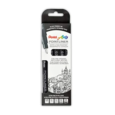 Immagine di Pentel Pointliner S20P 5 Set di pennarelli a punta fine, resistenti all&#039;acqua e alla luce, 0,05 0,8 mm, colore nero