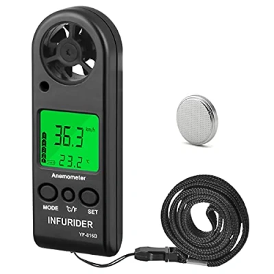 Immagine di Anemometro Digitale, INFURIDER YF 816B Portatile per Velocità del Vento 0,3 30 m/s Temp con Retroilluminazione Freddo MAX AVG