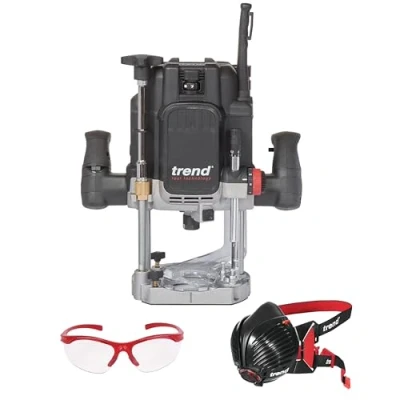 Immagine di Trend T14 Set di Sicurezza e Fresatrice da Officina, T14EK/EU a Immersione Velocità Variabile (2300W, 12mm, 230V), Maschera Antipolvere Occhiali Sicurezza, T14/SAFE/SET/E