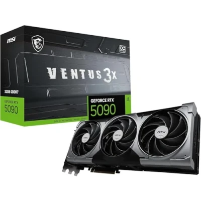 Immagine di MSI NVIDIA GeForce RTX 5090 32G VENTUS 3X OC GDDR7 512bit, scheda video con frequenza di boost fino a 2452 MHz, PCIe Gen 5, DLSS 4, 3 porte DP 2.1, 1 porta HDMI formato ATX