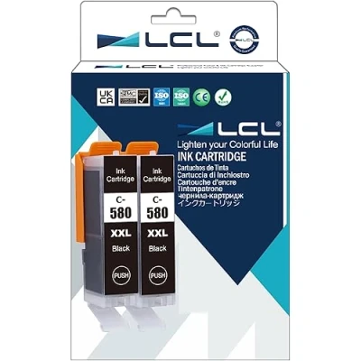Immagine di LCL Cartucce d&#039;inchiostro Compatibile PGI 580 PGBK 580XL 580XXL 1970C001 27ml (2 PGBK) Sostituzione per Canon Pixma TR7550 TR8550 TS6150 TS6151 TS6350 TS6351 TS6250 TS8100 TS8150