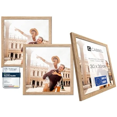 Immagine di CABBEL confezione da tre (3 pezzi) cornici 30x30 cm in legno MDF Rovere con plexiglass infrangibile/Moderno