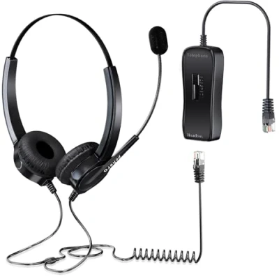 Immagine di PChero Cuffie RJ9 Regolabile per Telefono Fisso Call Center Regolare con 4 Pin Della Spina e Microfono