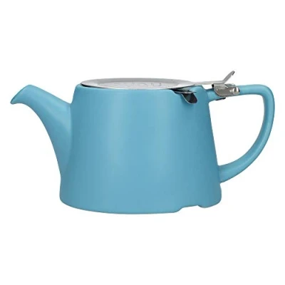 Immagine di London Pottery Company 43220 Teiera ovale con infusore per tè sfuso, in grès porcellanato, Terraglia, Satin Blue, 3 Cup Loose Leaf Teapot