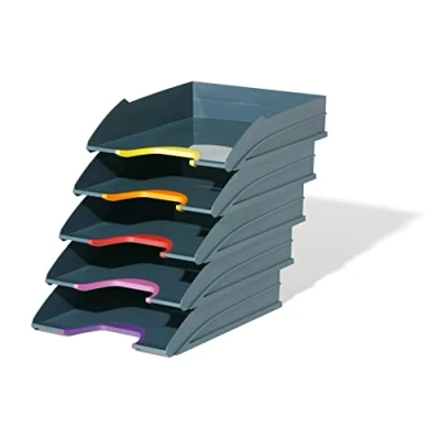 Immagine di Durable 770557 Varicolor Tray Set, 5 Vaschette Porta Corrispondenza, Impilabili, Rientranza Frontale, 255x55x330 mm (1 Vaschetta), Antracite