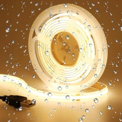 Immagine di GOMING DC 5V USB COB Striscia LED Bianco Caldo 3000K IP65 Impermeabile Alimentato da 2M 320LED/M CRI 93+ Flessibile Nastro Autoadesivo Luci per DIY Decorazione