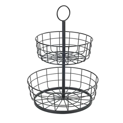 Immagine di WENKO Cestino Multi per Cucina a, portafrutta salvaspazio a 2 Ripiani, Decorativo in Ferro Verniciato Polvere, Stile Industriale, Dimensioni complessive: Ø28 x 39 cm, Nero