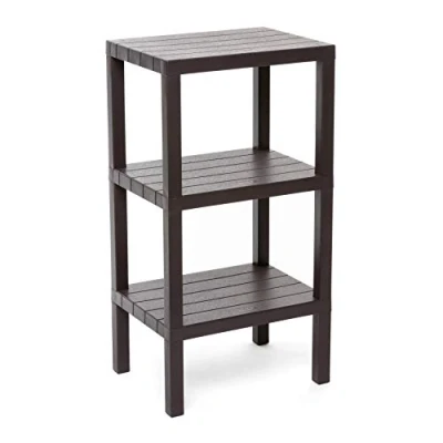 Immagine di TATAY Mensola Rettangolare Lombok, 3 Altezze, Polipropilene, Senza BPA, Finitura Effetto Legno, Tamponi Antiscivolo, Max 10 kg per Ripiano, Facile Assemblaggio, Misure 38 x 29 73.5 cm, Marrone