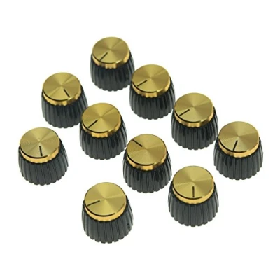 Immagine di KAISH, 10 manopole per amplificatore di chitarra, con incastro push on, colore: nero rivestimento dorato, amplificatori Marshall