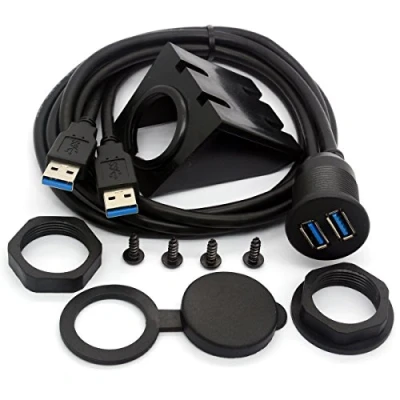 Immagine di cavo USB 3.0 ad incasso, Dual a filo Dash panel Mount maschio femmina codice per auto, camion, barca, moto cruscotto