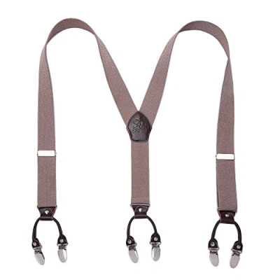 Immagine di KANGDAI Robusto Uomini Braces 6 Fibbie Y Indietro 10 colori Suspendenti regolabili elastici durevoli Forti clip metalliche (Cachi)