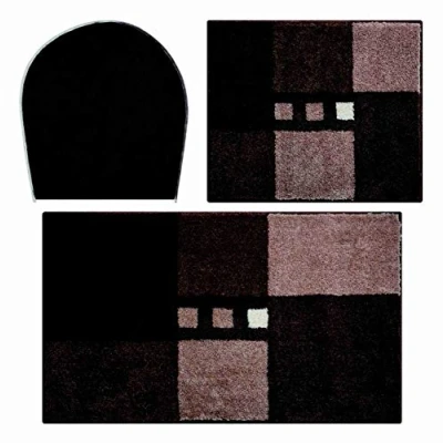 Immagine di Linea Due Tappetino da Bagno 3D, Ultra Morbido e Assorbente, Antiscivolo, 5 Anni di Garanzia, MERKUR, Set 3 Pezzi Coperchio del WC, 40x50+50x80 cm, Marrone