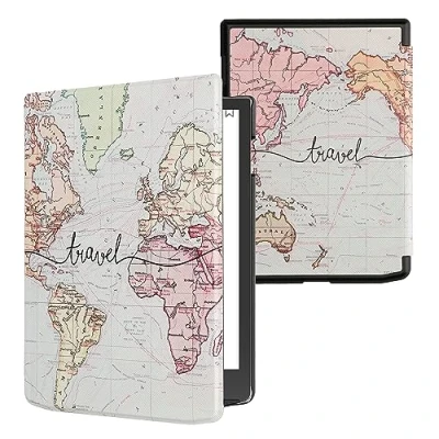Immagine di kwmobile Custodia eReader Compatibile con Pocketbook InkPad 4 / Color 3 2 Vivlio Cover eBook Reader Flip Case nero/multicolore Mappa del mondo