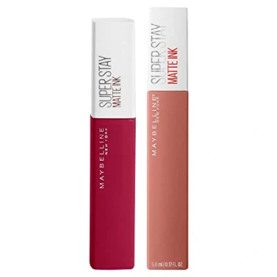 Immagine di Maybelline New York SuperStay Matte Ink Tinta Labbra ad Effetto Coprente Colore Intenso con Applicatore di Precisione a Punta Kit Make Up da 2 Rossetti 115 Founder e 65 Seductress