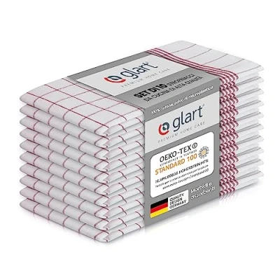 Immagine di Glart 48KR2 Set di 10 strofinacci da cucina, 50x70 cm, 100% cotone certificato OEKO TEX, a quadri rossi, prelavati