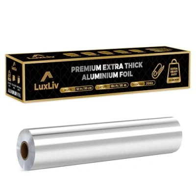 Immagine di LuxLiv ® Rotolo di pellicola alluminio resistente alta qualità da 50 m, spessore 20 micron, per cucina e ristorazione, larghezza 30 cm
