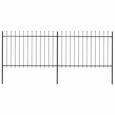 Immagine di vidaXL Recinzione da Giardino con Punta a Lancia Decorativa Robusta Pannelli e Pali Recinto Barriera Esterna in Acciaio Verniciato 3,4x1,2 m Nero