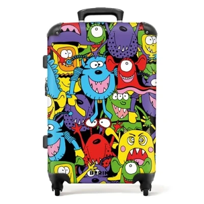 Immagine di NoBoringSuitcases.com Valigia Bambini, Trolley Grande, Per Con TSA, Valigie Bambini Trolley, Grande 23 kg (67 cm 72 L) (Motivo mostri Multicolore)
