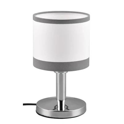 Immagine di Reality Lampada da tavolo Davos R59551006, metallo cromato, paralume tessuto grigio/bianco, escl. 1x E14