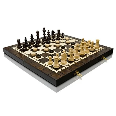 Immagine di Master of Chess Scacchiera in Legno Set 40 cm 3 1 Fatto a Mano Grandi Backgammon, Dama, Portatile di Scacchi Pieghevoli per Bambini e Adulti