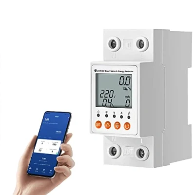 Immagine di Contatore Energia Elettrica, eMylo WiFi Smart Monofase Multifunzione Misuratore Consumo Elettrico 220V, con Digitale Wattmeter KWh Energy Meter e Protezione da Sovraccarico, life APP Telecomando