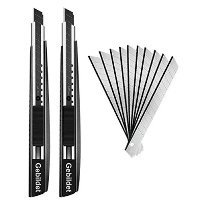 Immagine di Gebildet 2pcs Taglierine Professionali de Metallo Corpo, 9mm Taglierina a Scomparsa Auto lock, con 10pcs Lame in Acciaio Inossidabile, Coltello Multiuso Utilizzate per Cuoio, Fabbriche, Magazzini